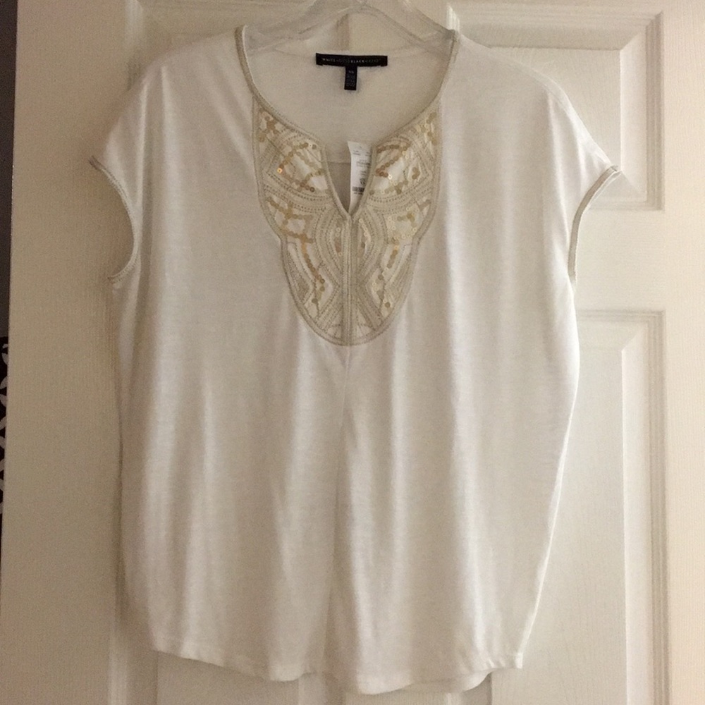 NWT WHBM white embroidered short sleeve top sz XS